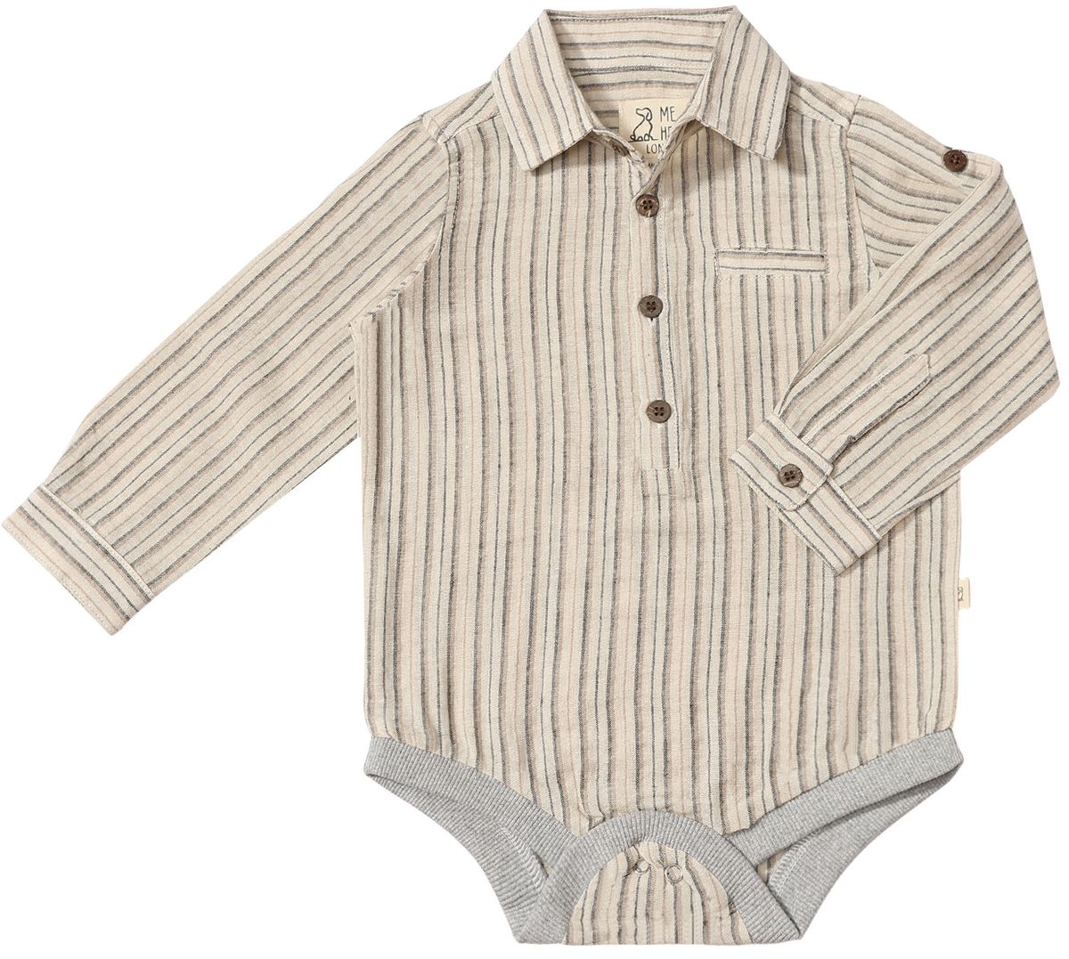 Jasper Woven Onesie | Tan, Black, Cream Stripe | Me & Henry