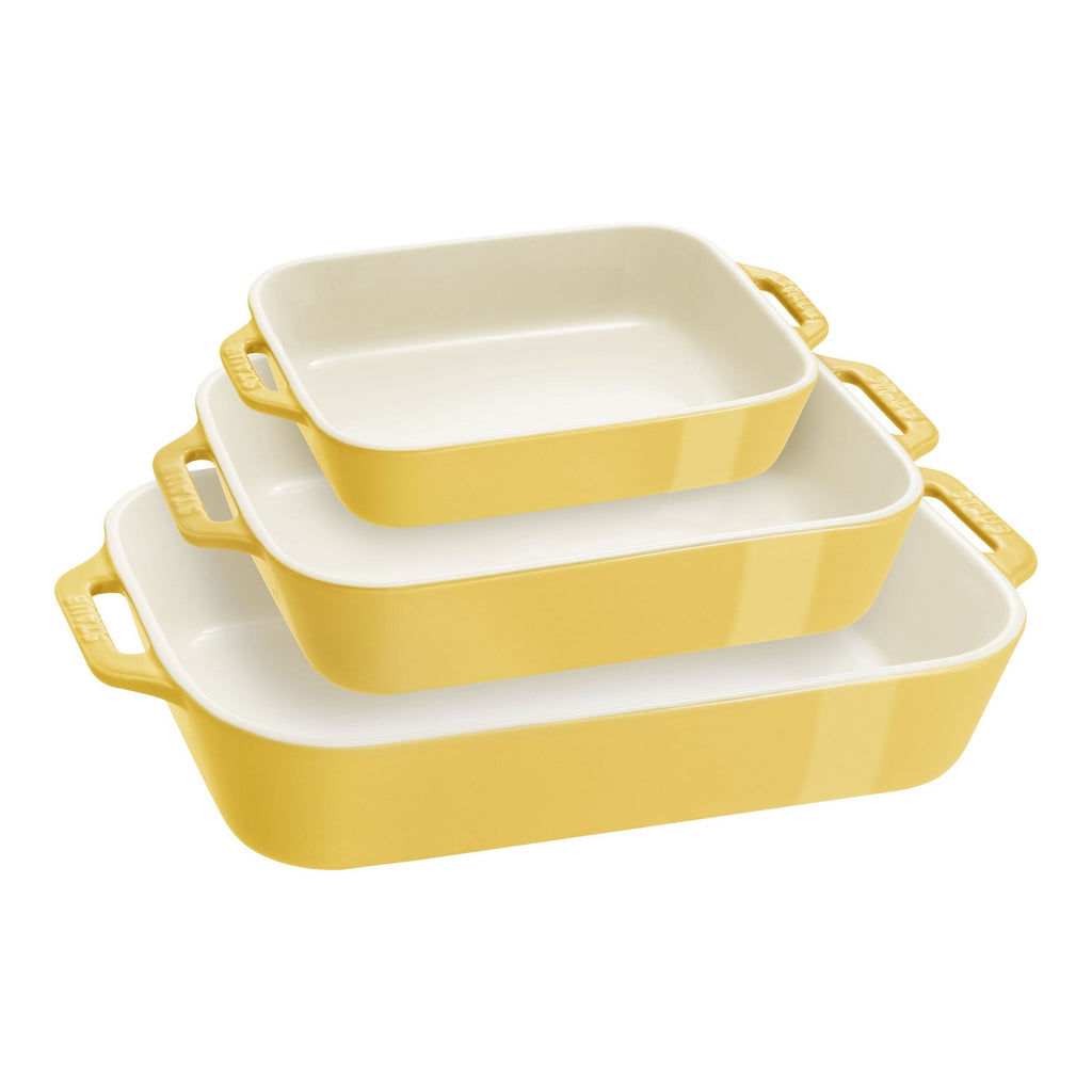 STAUB Ceramique Rectangular Baking Dish Set Citron 3 Piece