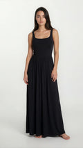 Dawn – Sleeveless Silky Jersey Flowing Maxi Dress In Black