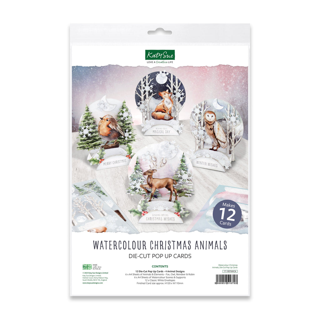 Watercolour Christmas Animals, Die-Cut Pop Up Cards