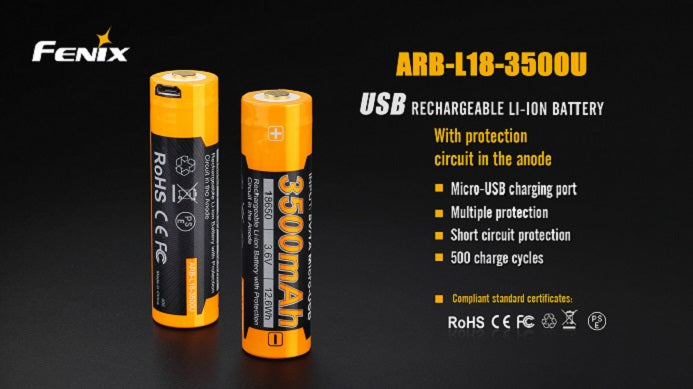 Fenix ARB-L18-3500U USB Rechargeable Li-ion 18650 Battery