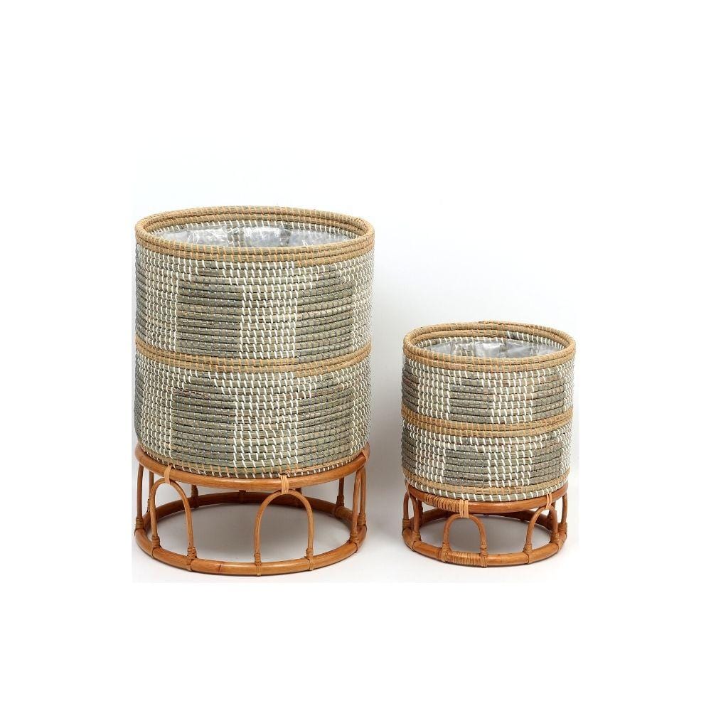 Masina - Seagrass Floor Planter & Rattan Stand