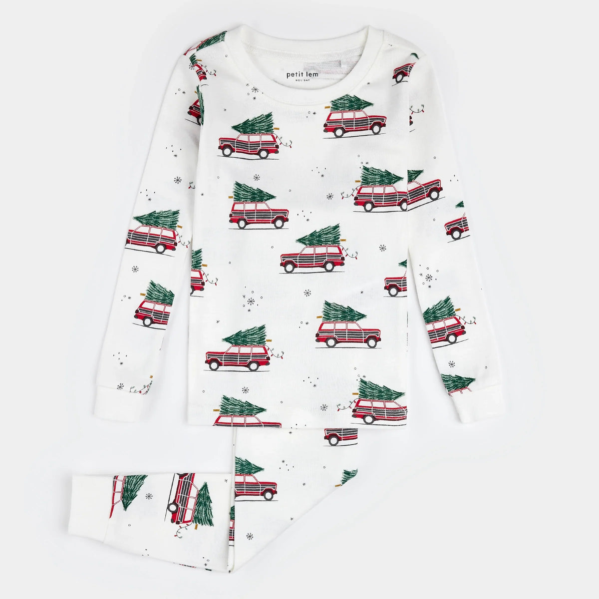 PJ Set | Festive Cars on Off-White | Petit Lem