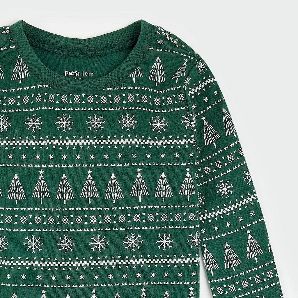 Festive Firs Fair Isle Print on Evergreen PJ Set | Petit Lem