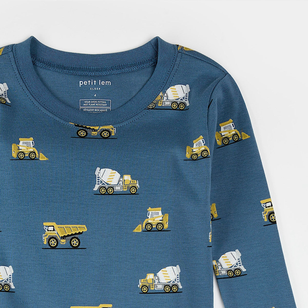 PJ Set | Construction Truck Print on Cobalt Blue | Petit Lem