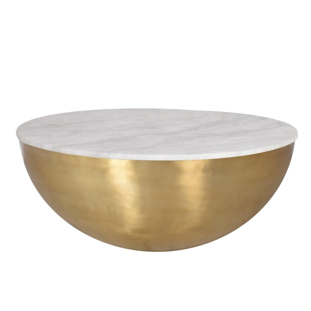 Lia Brass Drum Coffee Table With Marble Top
