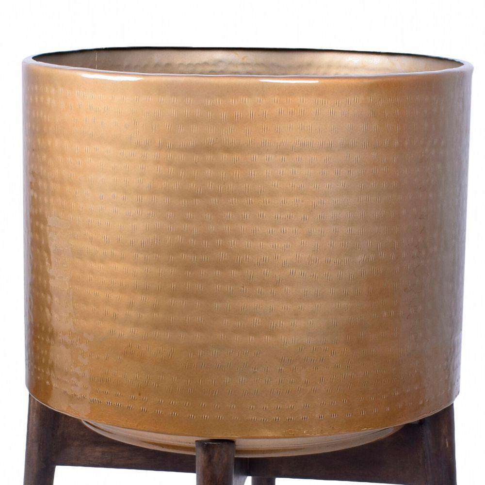 Adora -Mid-Century Modern Plant Stand With Brass Planter