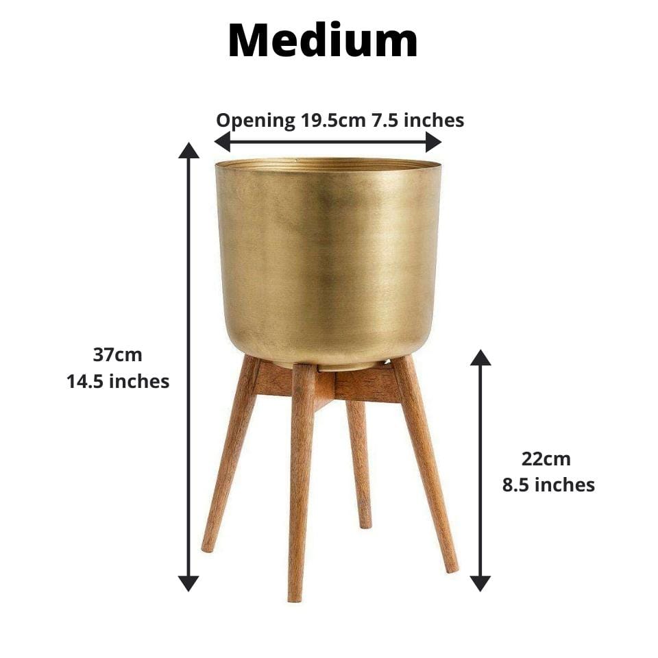 Atzi - Mid-Century Turned Wood Leg Planter Brass (Multiple Sizes)