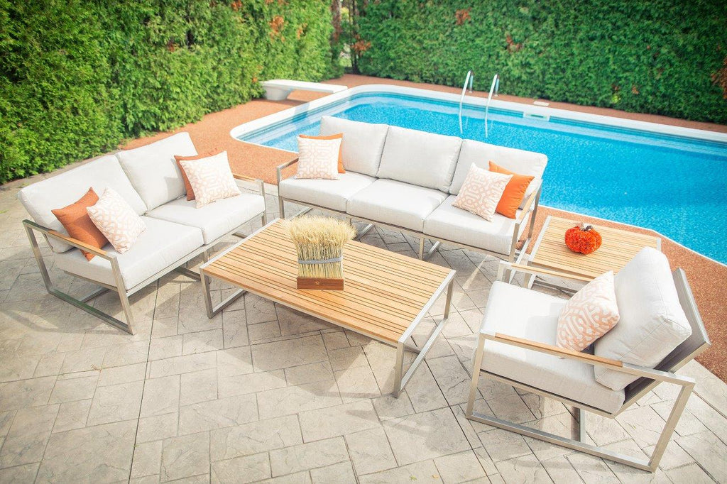 Acacia Stainless Steel & Teak Top Outdoor Coffee Table