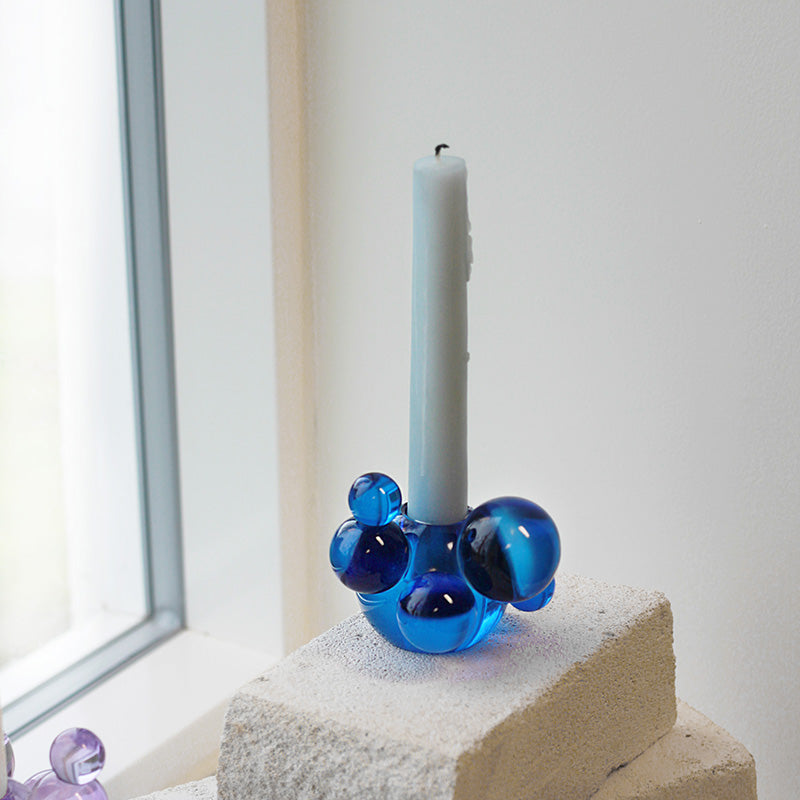 Bubble Crystal Glass Candle Holder - Cobalt Blue Decorative Sculpture