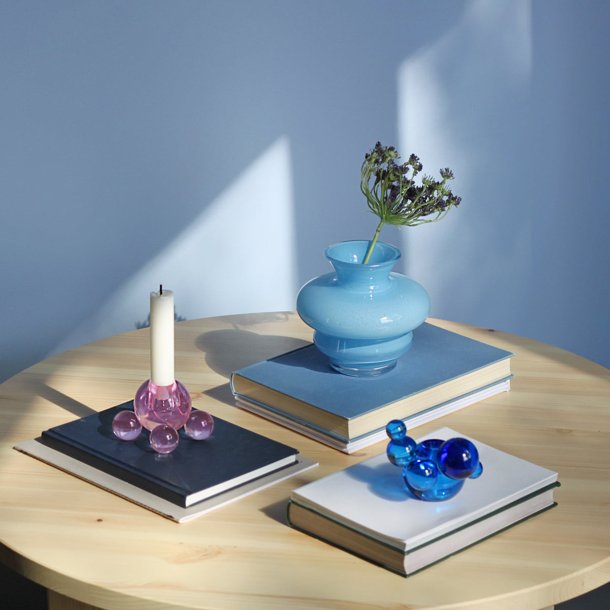 Curve Mini Glass Vase - Hand-Blown Light Blue Design