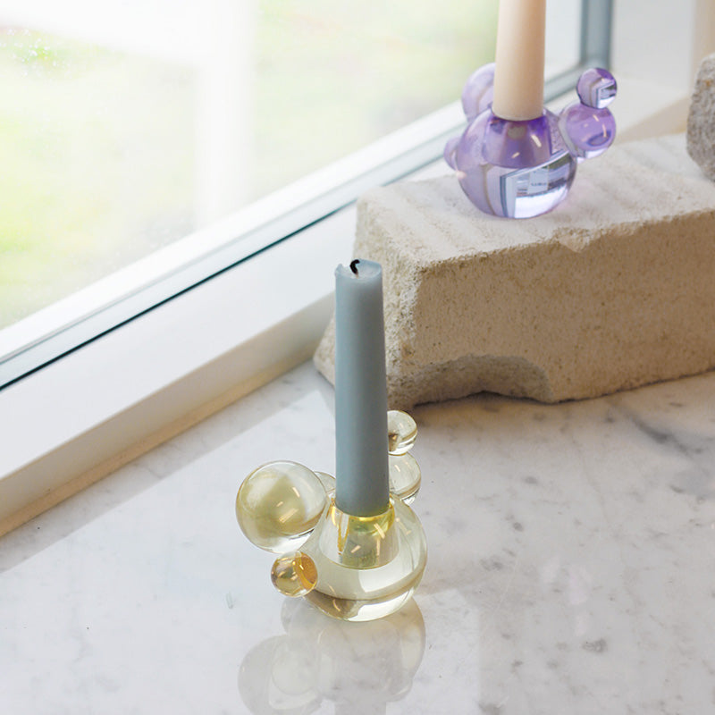 Bubble Crystal Glass Candle Holder - Light Yellow Decorative Sculpture