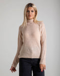 Turtleneck Long Sleeve Mohair Sweater - Beige