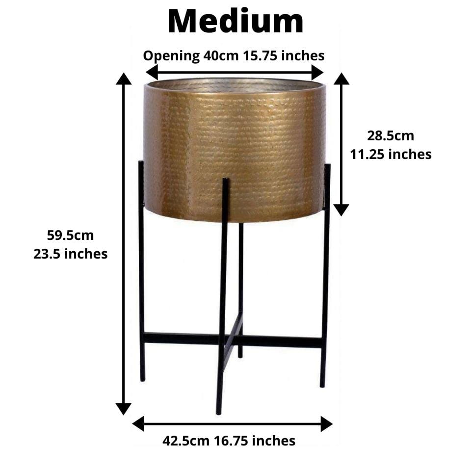 Chava - Brass Mid-Century Planter With Black Stand (Multiple Sizes)