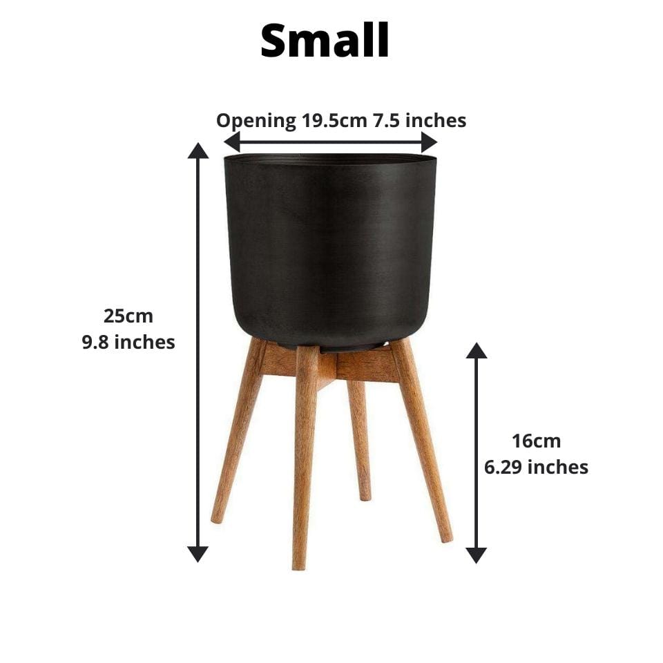 Coyo - Brass Turned Wood Leg Planter Black (Multiple Sizes)