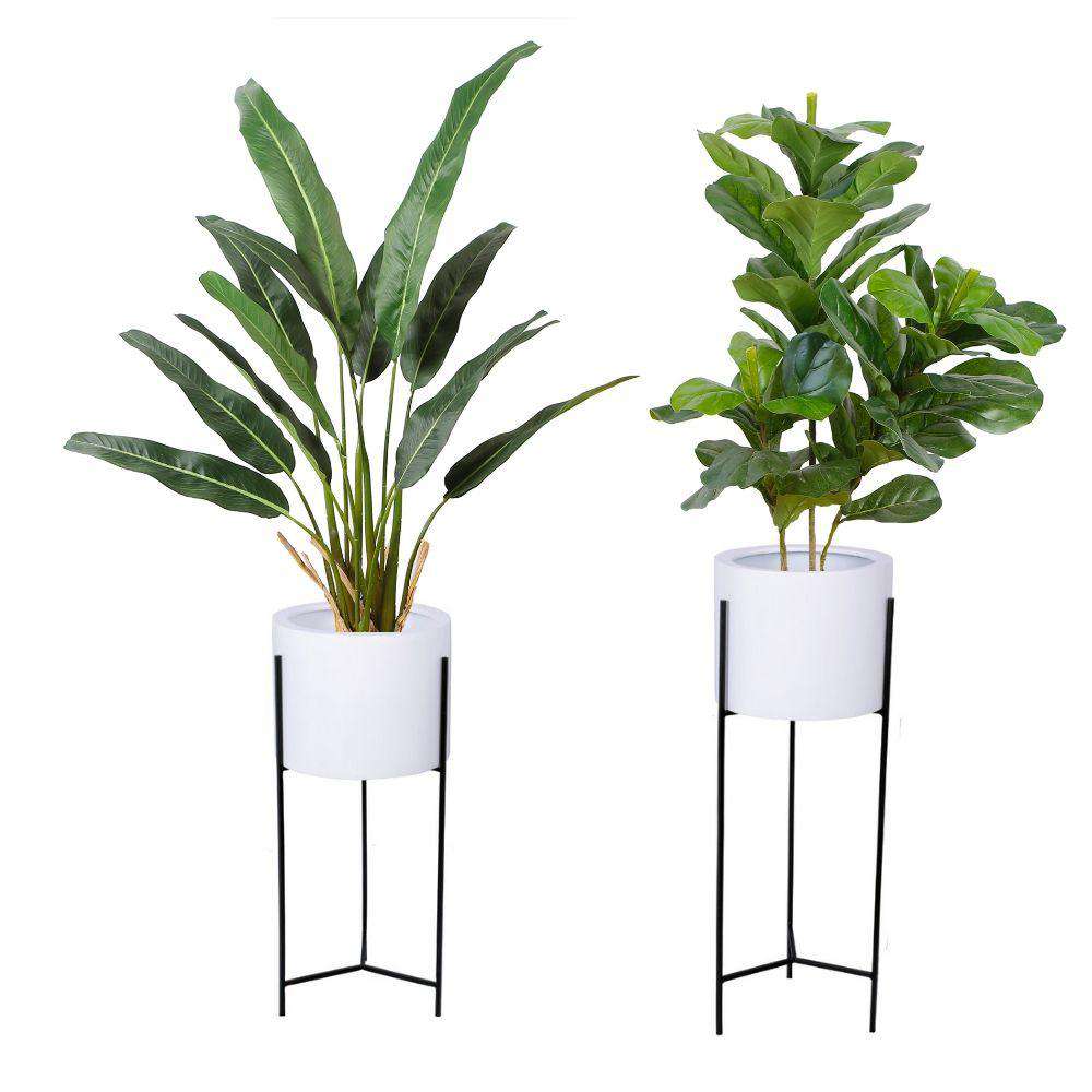 Cira - White Mid-Century Planter With Black Metal Stand (Multiple Sizes)