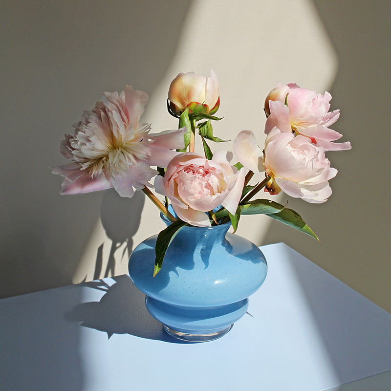 Curve Mini Glass Vase - Hand-Blown Light Blue Design
