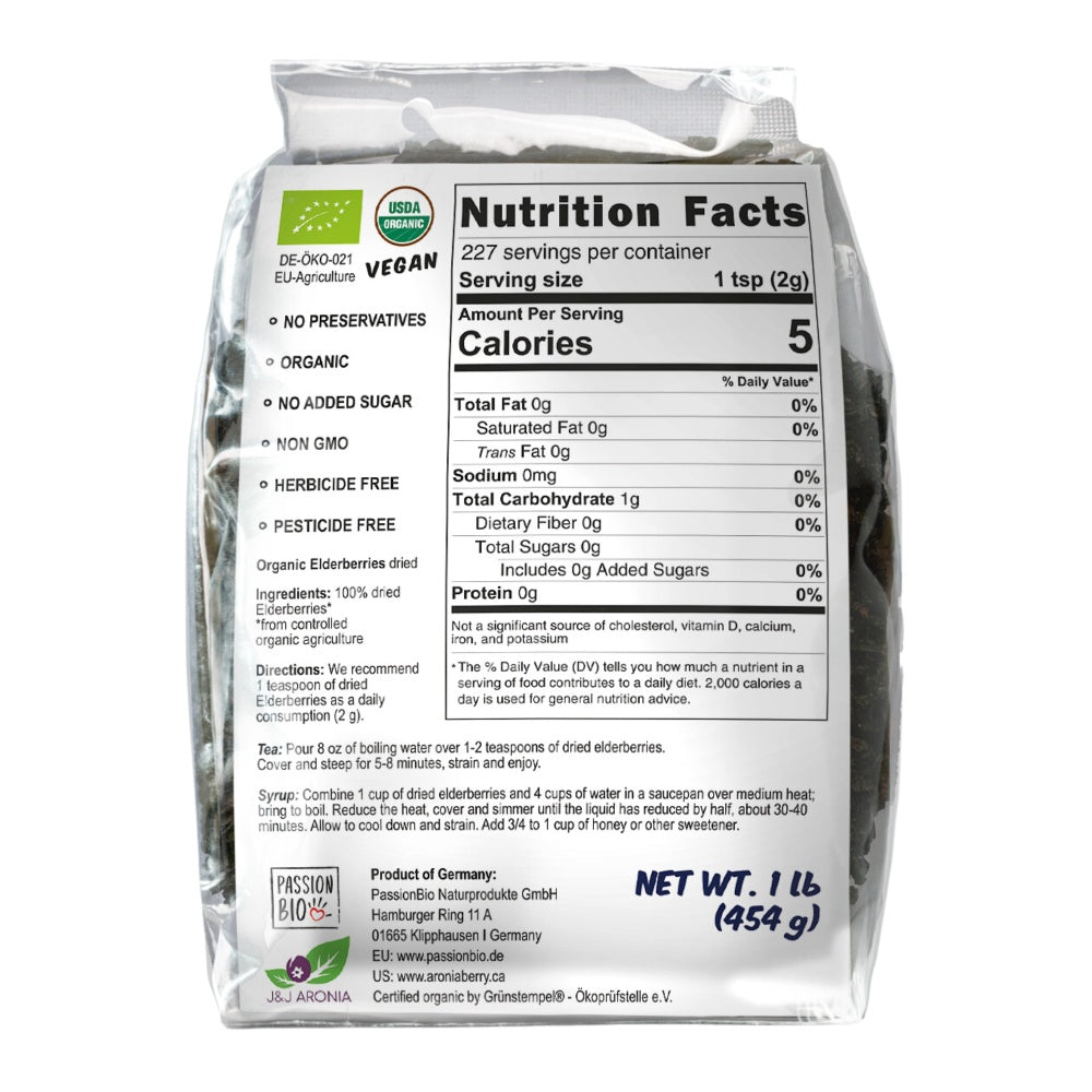 Organic Elderberries Dried 1 lb (454 g)