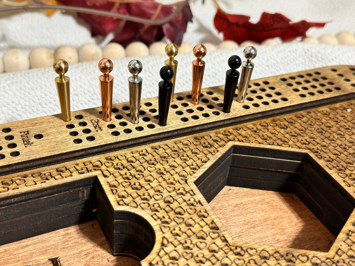 Personalized Cribbage Board with Card and Pegs Storage,Rectangular Size,With Scoring Panel