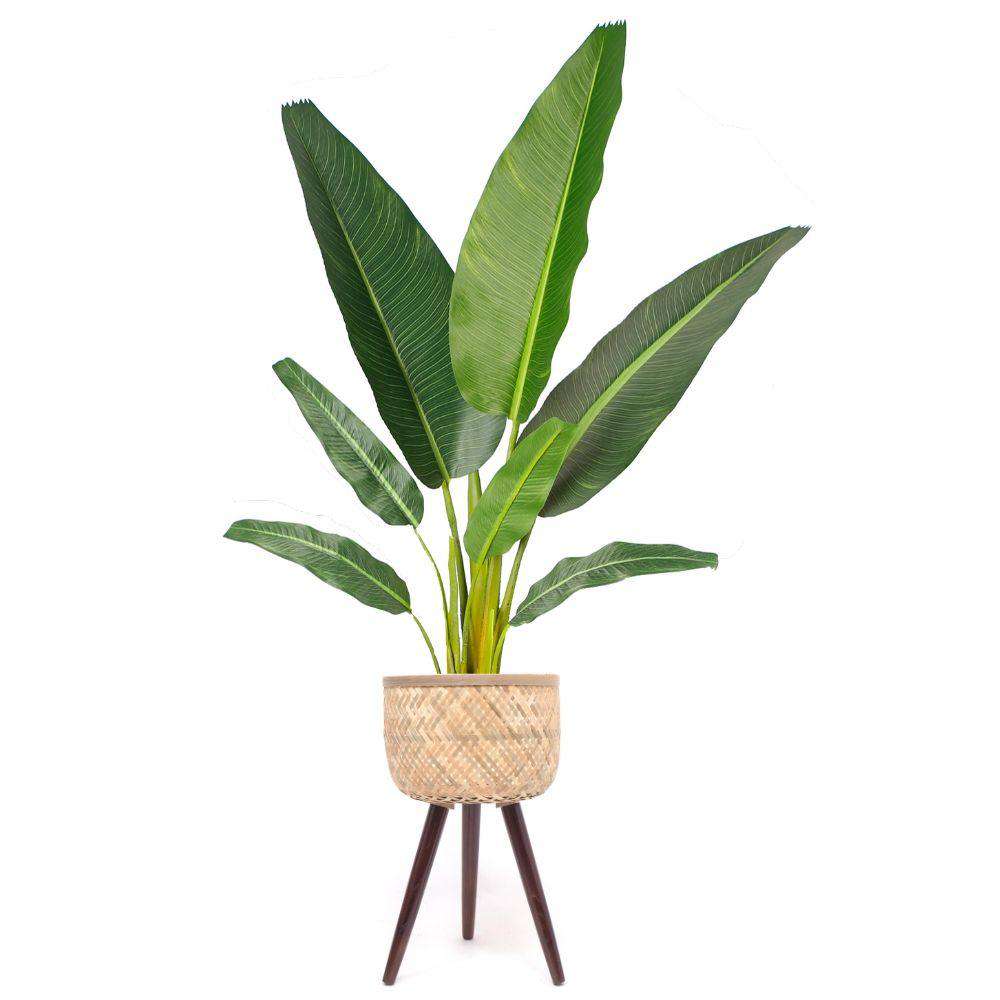 Flar Bamboo Planter On Wooden Stand