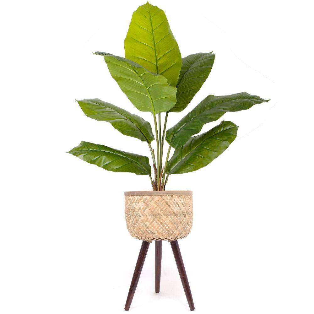 Flar Bamboo Planter On Wooden Stand