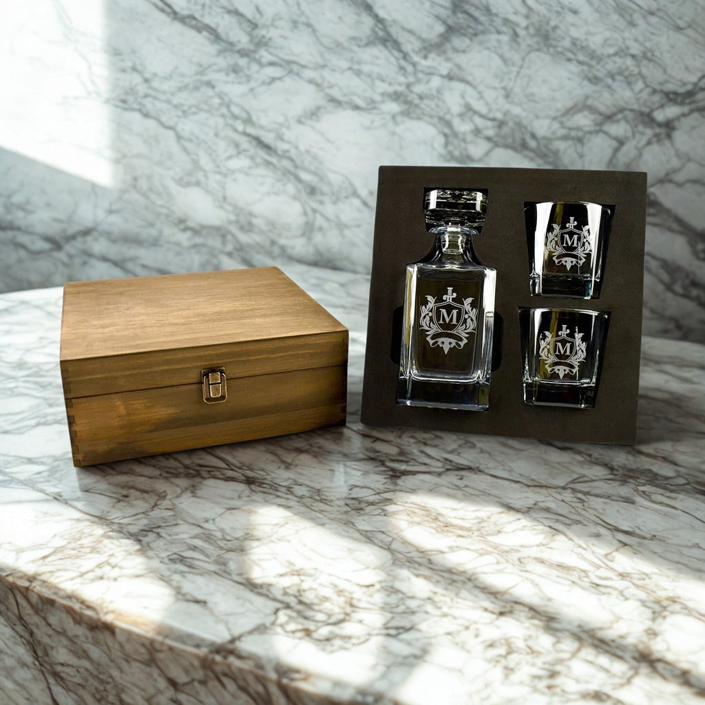 Personalized Rectangle Whiskey Decanter Set – Custom Engraved Decanter and Glasses for Men, Weddings, or Special Occasions