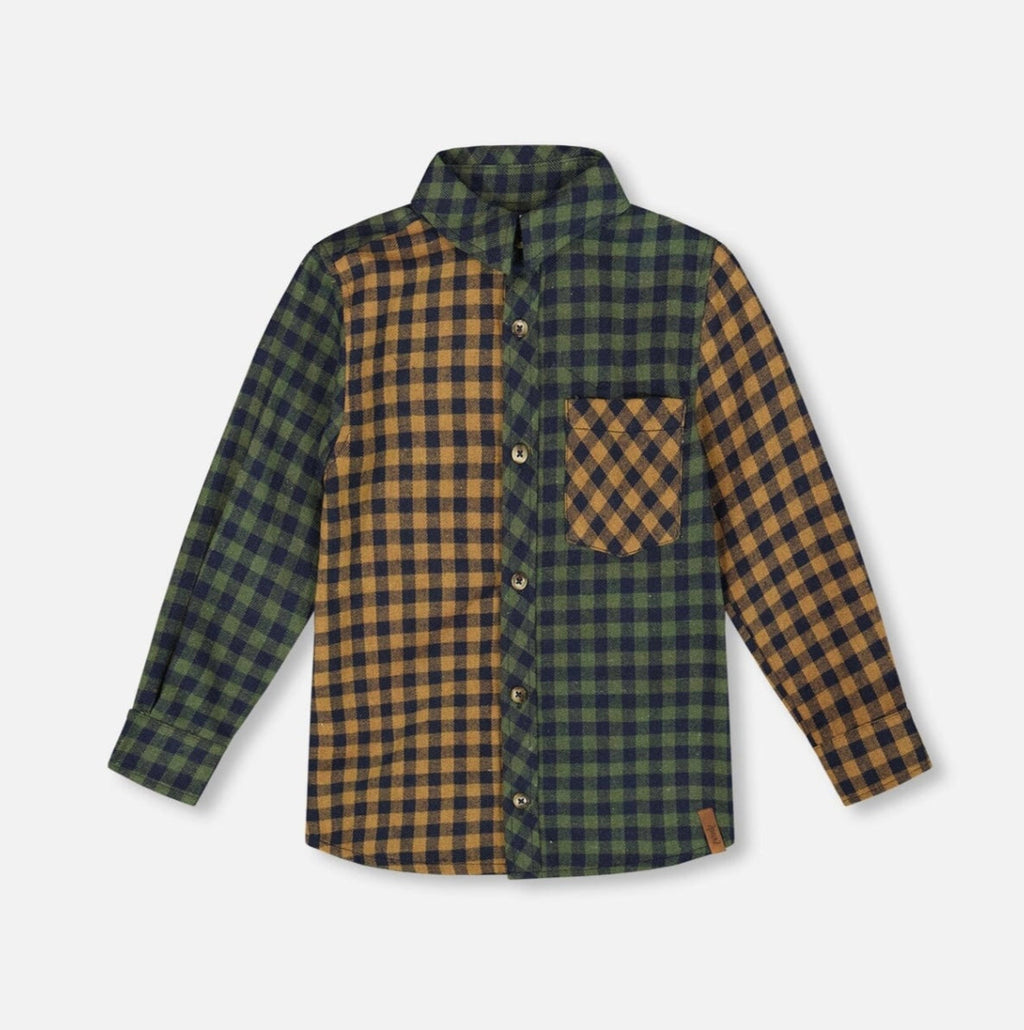 Long Sleeve Flannel Shirt | Yellow And Green Plaid | Deux Par Deux