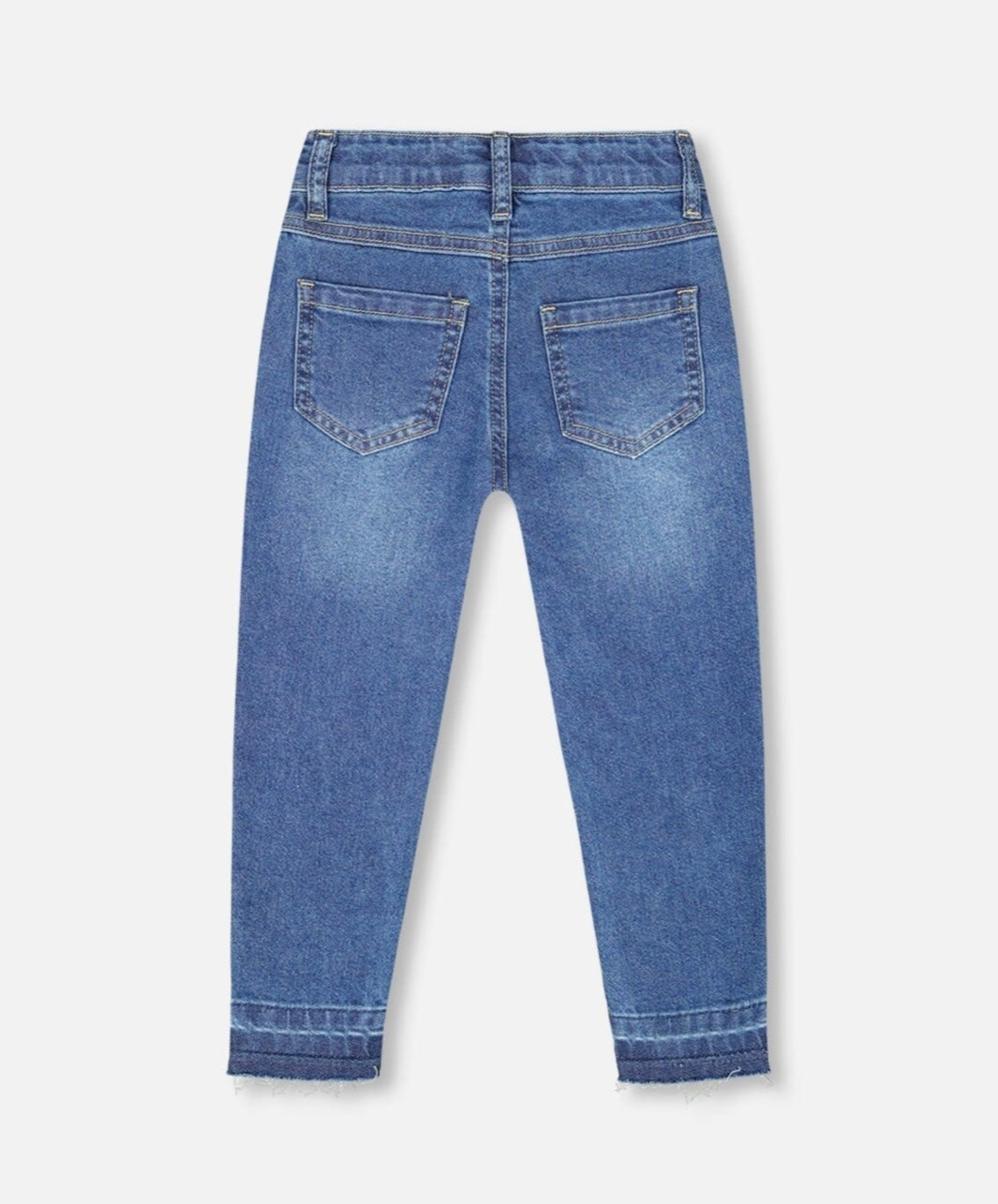 Denim With Frayed Hems And Floral Embroideries | Blue | Deux Par Deux