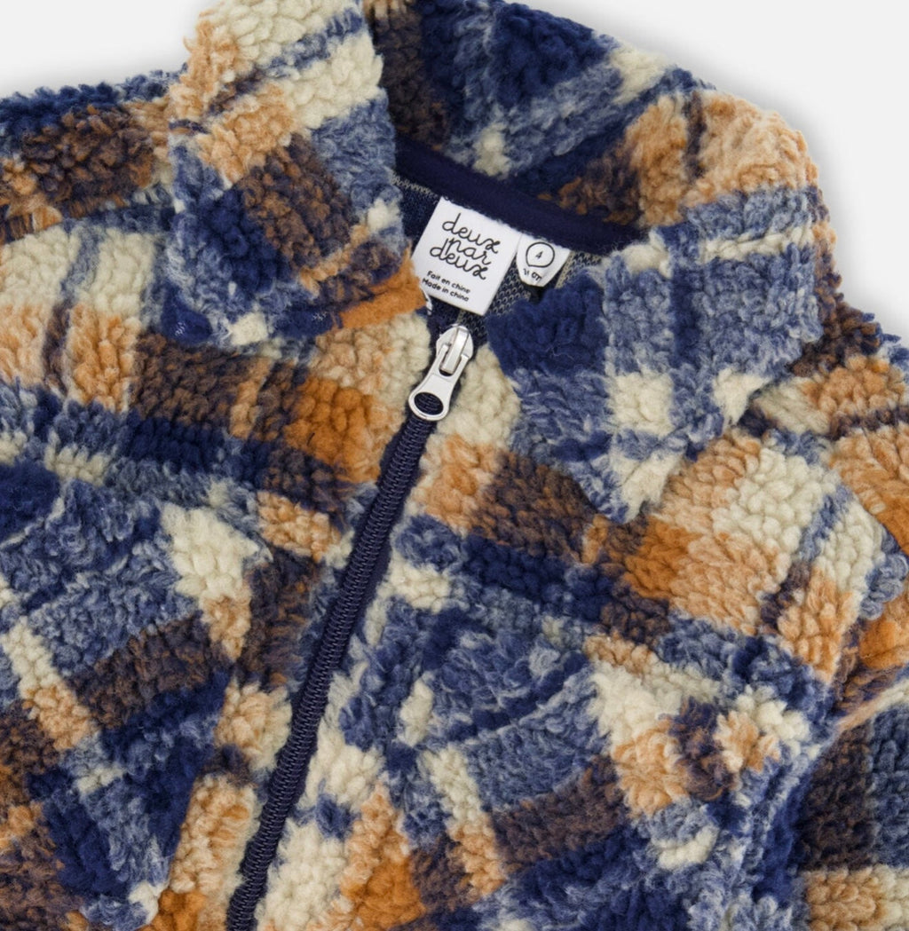 Sherpa Over-shirt  | Navy & Brown Plaid | Deux Par Deux
