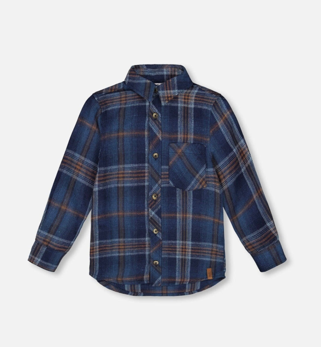 Long Sleeve Flannel Shirt | Blue And Brown Plaid | Deux Par Deux