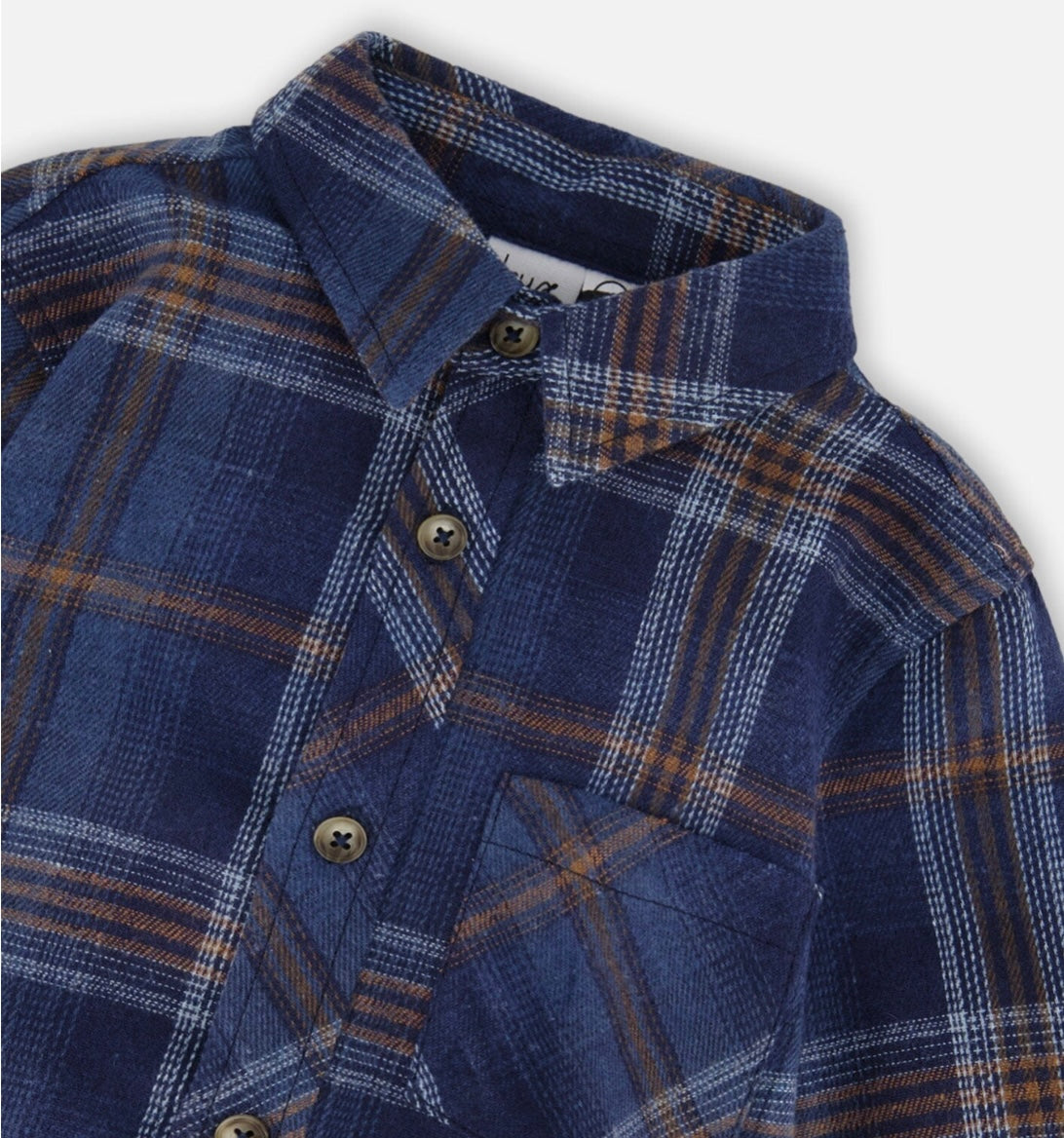 Long Sleeve Flannel Shirt | Blue And Brown Plaid | Deux Par Deux