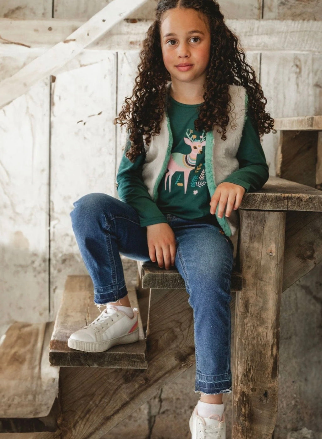 Denim With Frayed Hems And Floral Embroideries | Blue | Deux Par Deux