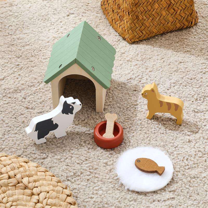 Mini Wooden Dog House & Cat Pretend Play Set | Wild Baby