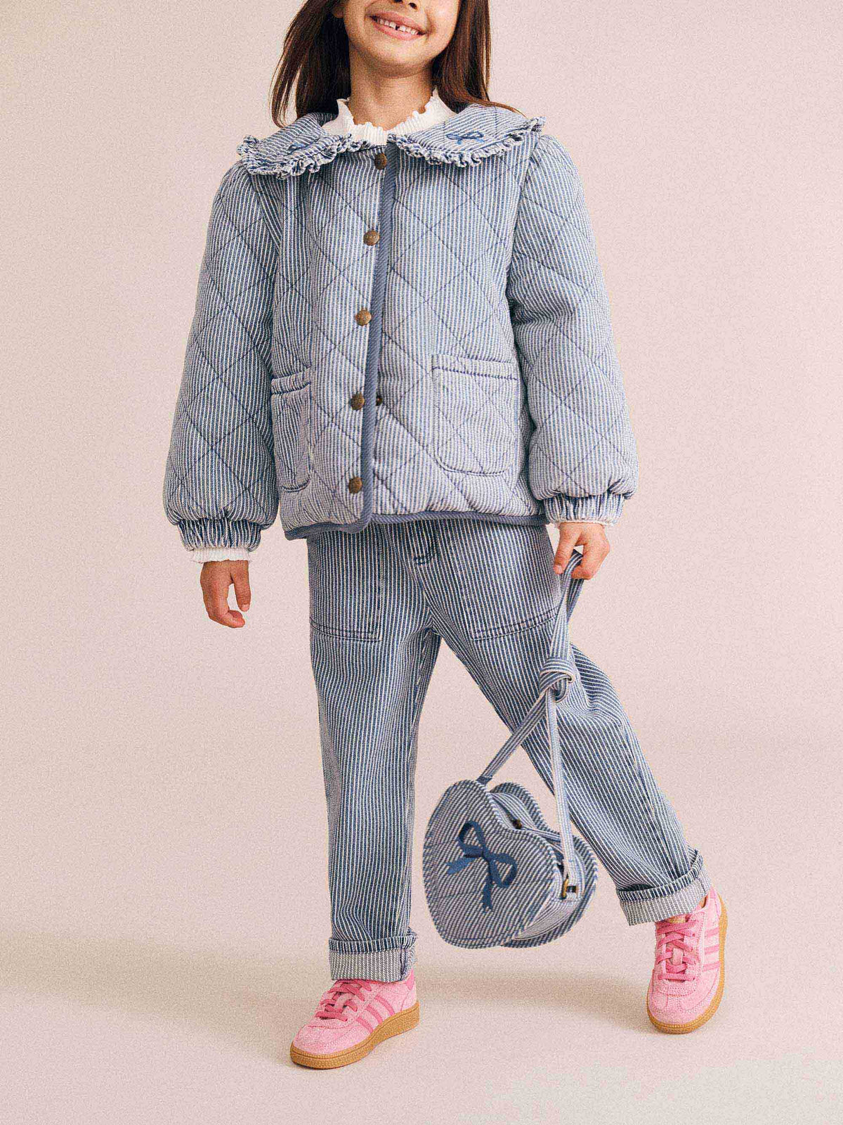 Vintage Bow Collar Denim Jacket | Blue Stripe | Huxbaby