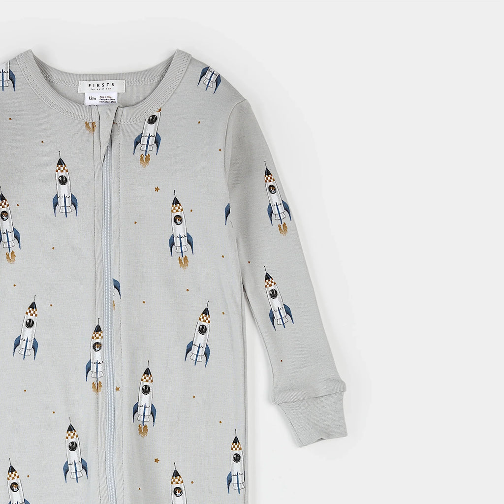 Rocket Print on Lunar Rock Convertible Sleeper | Petit Lem