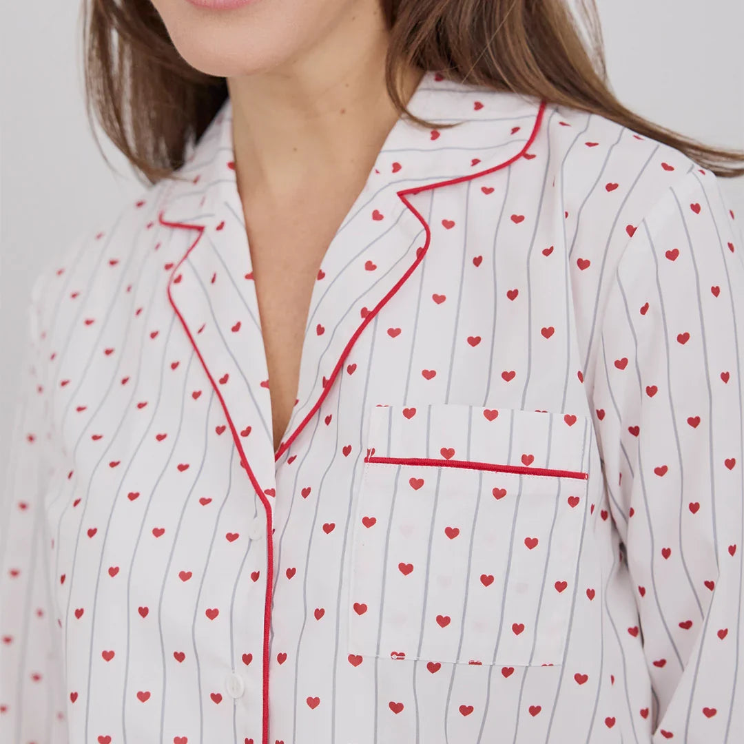 Heart Stripe on Women's Poplin PJ Set | Petit Lem