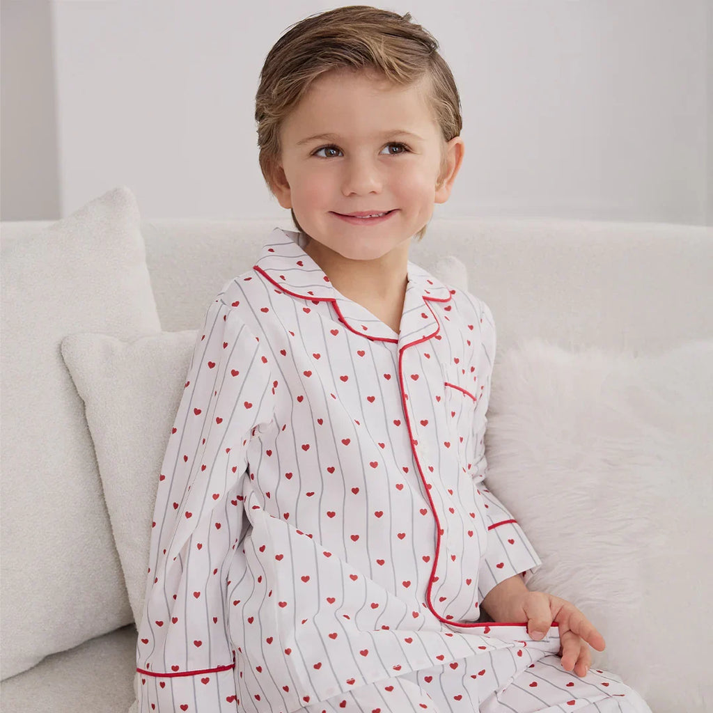 Heart Stripe on Poplin PJ Set | Petit Lem
