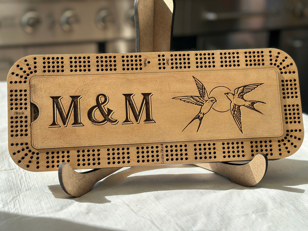 Personalized Cribbage Board with Card and Pegs Storage,Rectangular Size,With Scoring Panel
