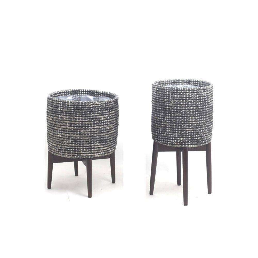 Jax -Black Tall Mid-Century Planter With Turned Leg Stand