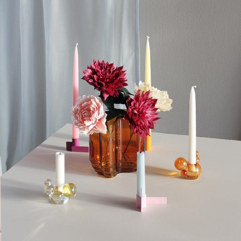 Bubble Crystal Glass Candle Holder - Light Yellow Decorative Sculpture