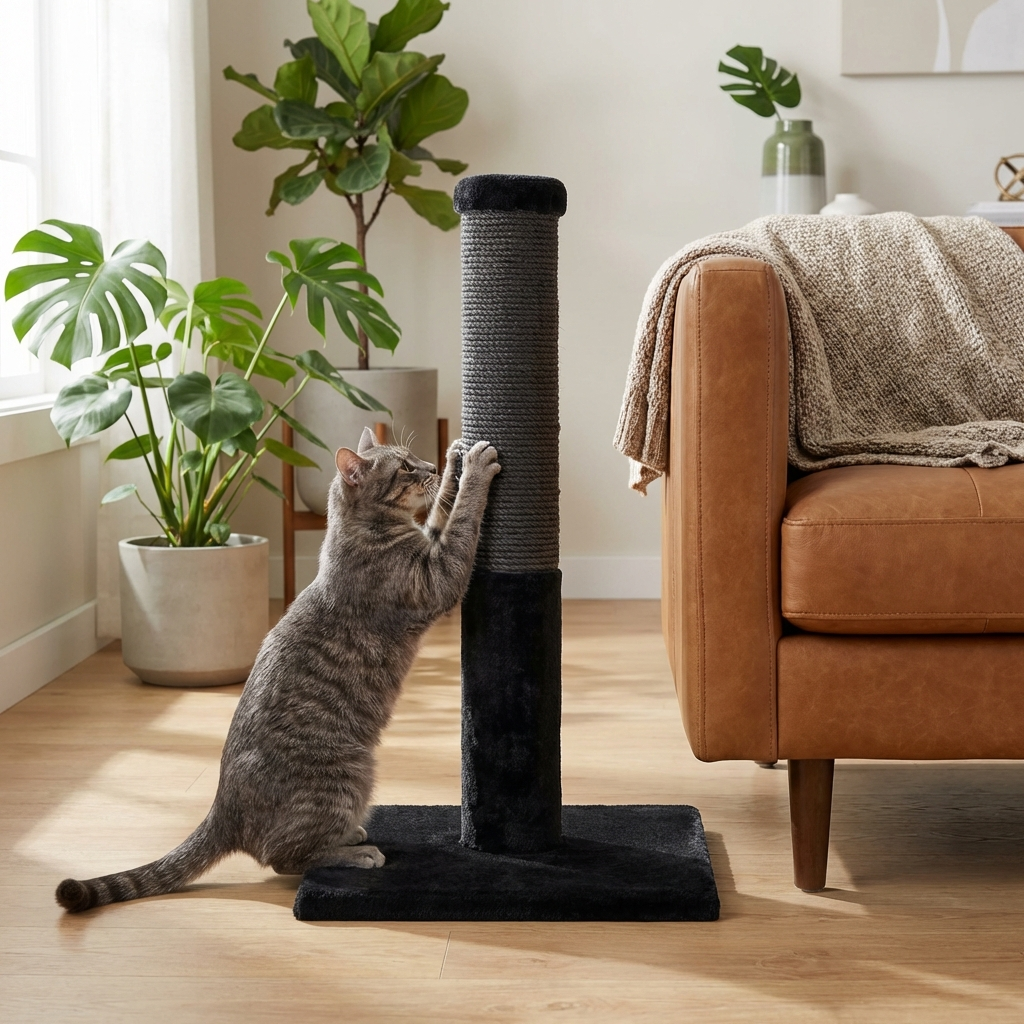 Noba Classic 28" Scratching Post - Black Faux Fur