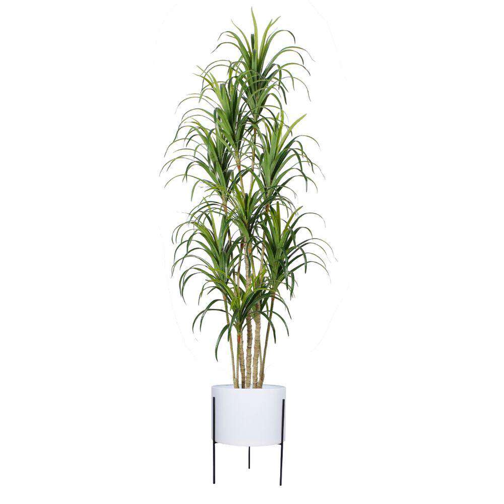 Noe - White Mid-Century Planter With Black Metal Stand