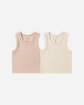Ribbed Tank Set | Shell, Heathered  Blush | Rylee & Cru