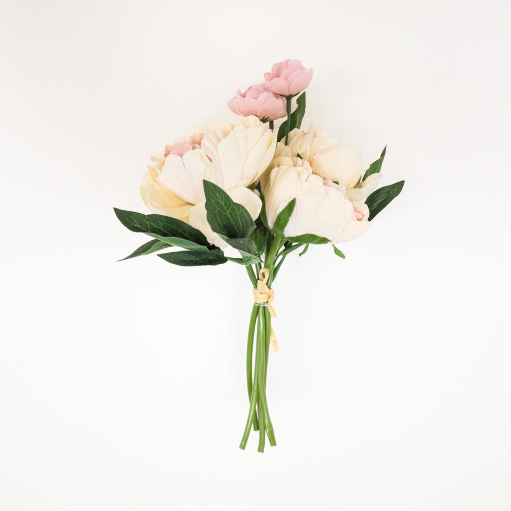 Peach Pink And Cream Artificial Peony Flower Bouquet 13’’X8’’