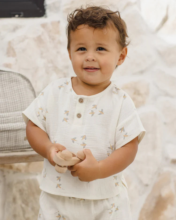 Woven Boxy Top + Short Set | Birds | Quincy Mae