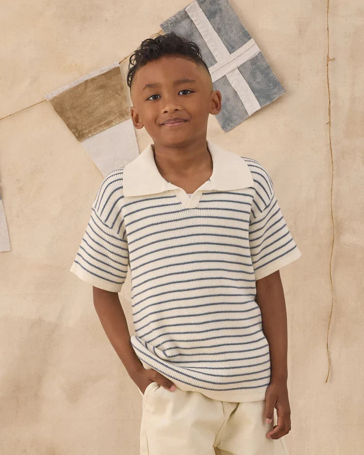 Chandler Knit Polo | Marine Stripe | Rylee & Cru