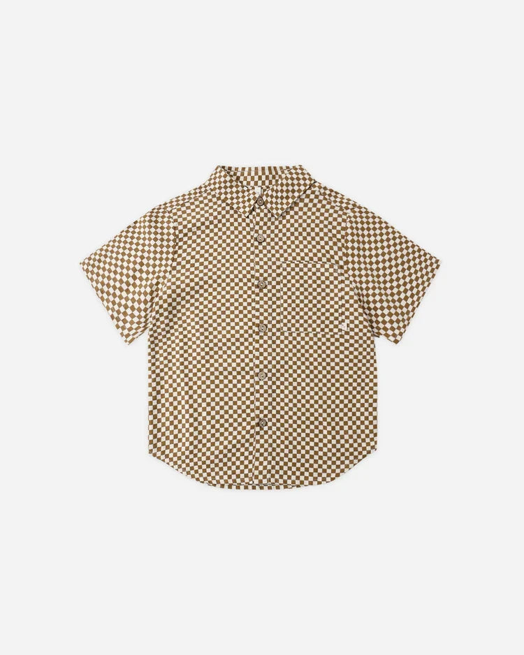Collared Short Sleeve Shirt | Ocre Check | Rylee & Cru