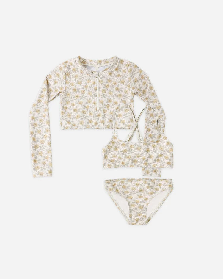 Crop Rashguard Set | Yellow Floral | Rylee & Cru