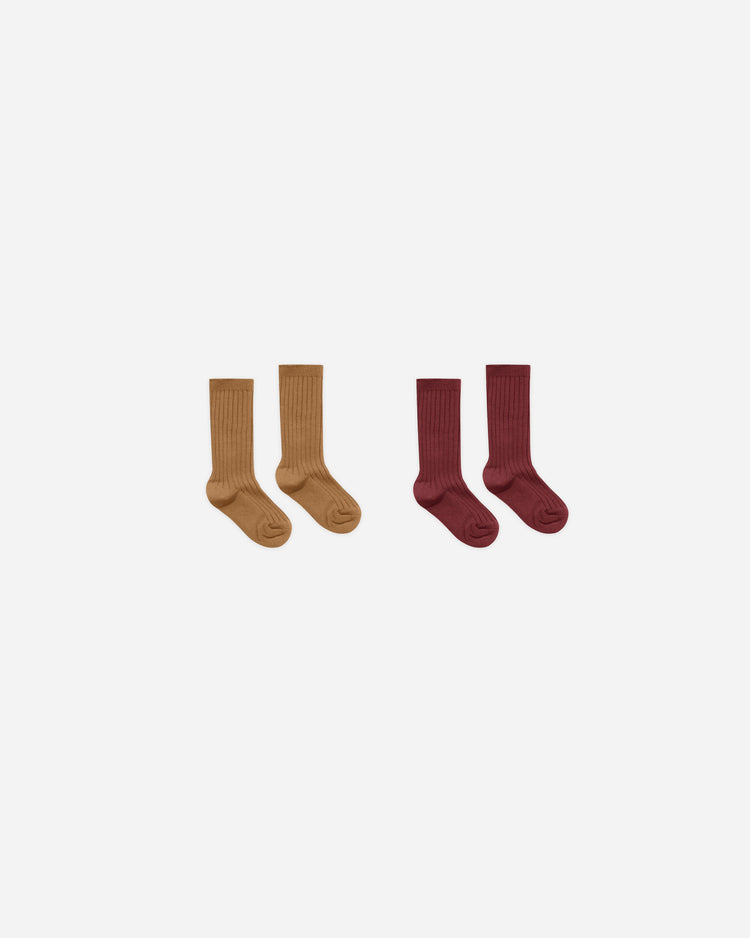 Ribbed Socks | Golden, Burgundy | Rylee & Cru