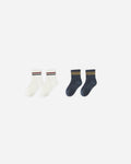 Stripe Socks, 2-pack | Ivory, Navy | Rylee & Cru